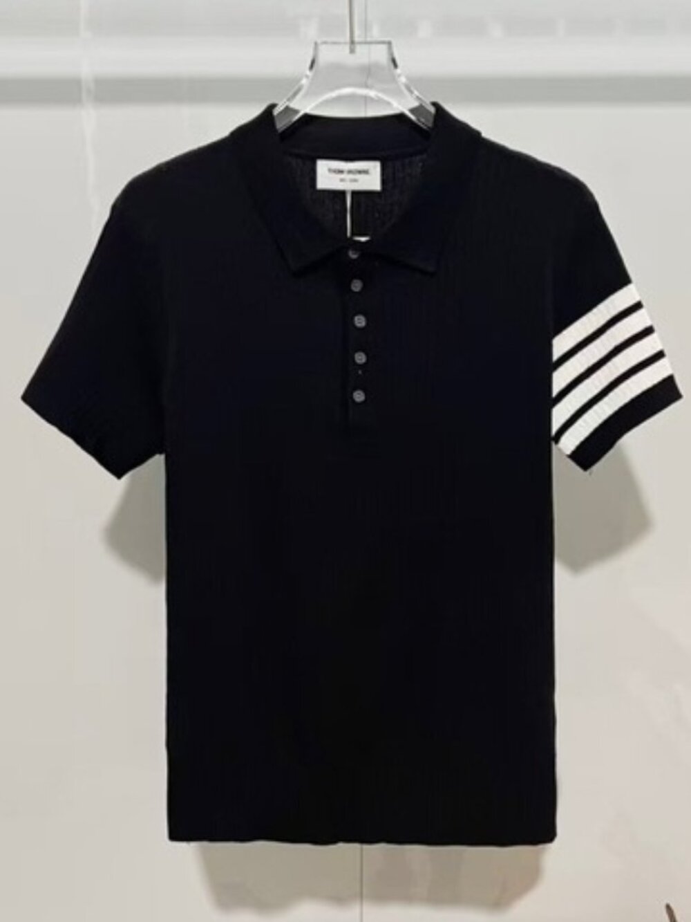 THOM BROWNE Four-Stripe Summer Knit Sweater for Men, Crew Neck, Short Sleeve